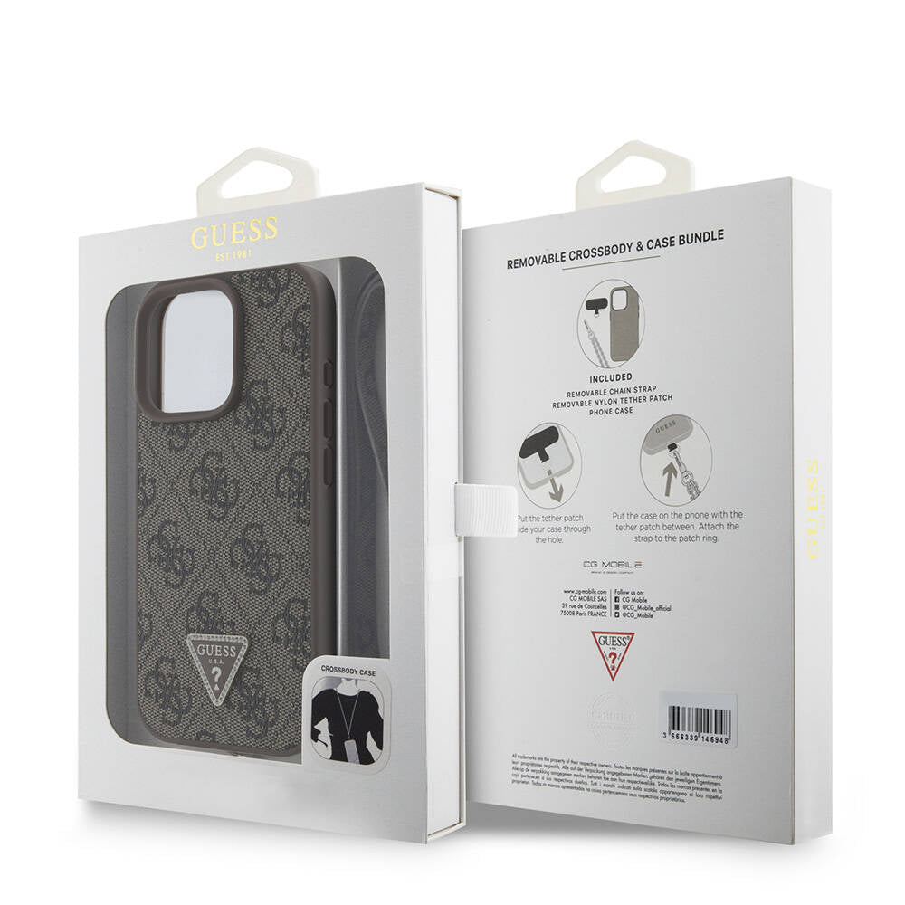 Guess iPhone 16 Pro Orjinal Lisanslı PU Deri Taşlı Metal Üçgen Logolu Çapraz Vücut Askılı 4G Desenli Telefon Kılıfı - 25 Guess iPhone 16 Pro Orjinal Lisanslı PU Deri Taşlı Metal Üçgen Logolu Çapraz Vücut Askılı 4G Desenli Telefon Kılıfı - 25